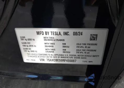 2024 Tesla Model X Long Range z USA, uszkodzony, nr VIN 7SAXCBE59RF455887